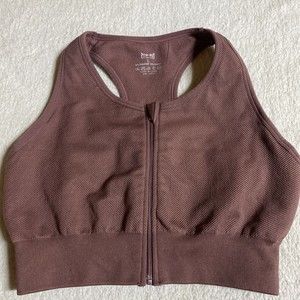 Pro Fit Seamless Racerback Front Zip Close Wirefree Sports Bra Size Large Mauve